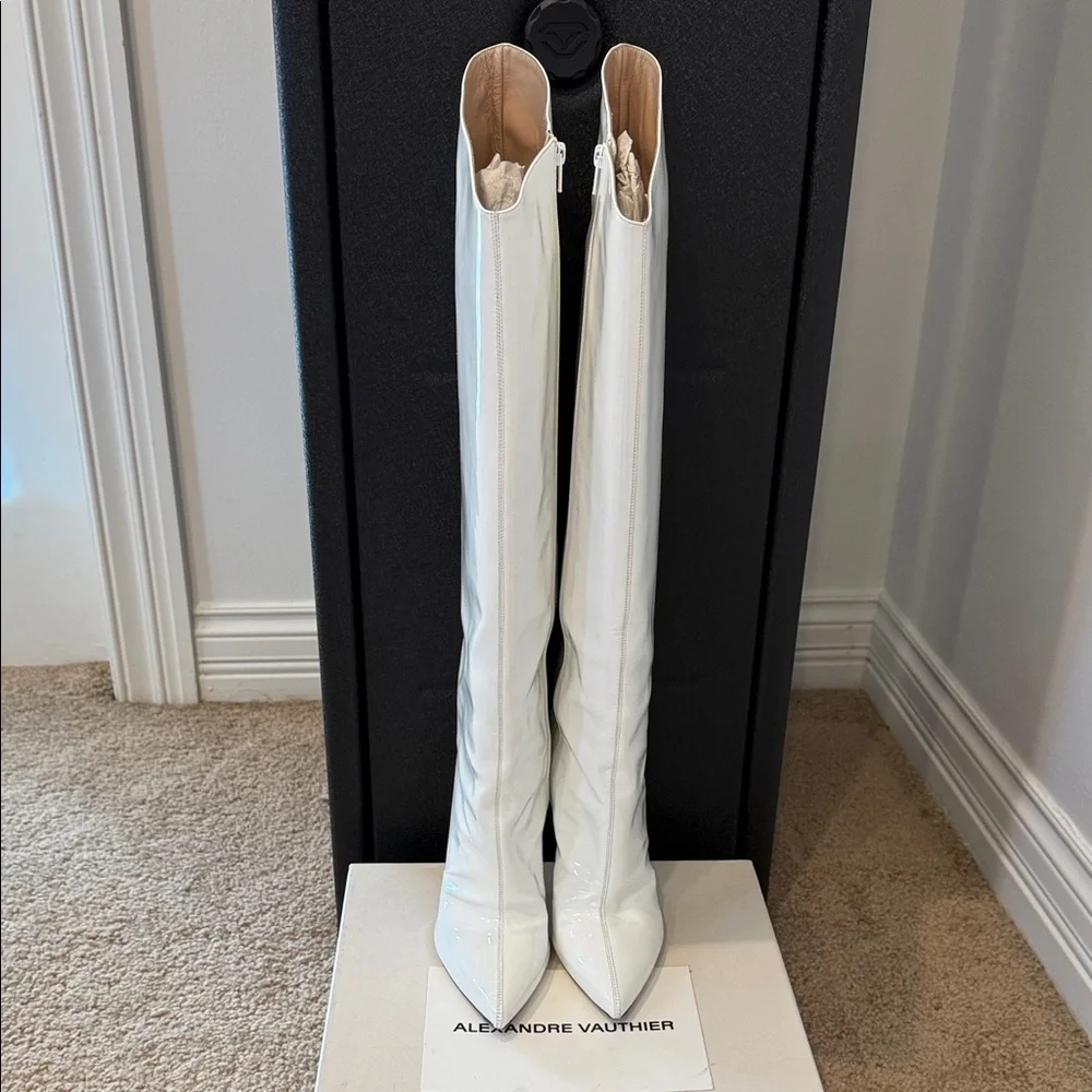 Alexandre Vauthier Patent Leather Over-the-Knee Boots – White – Size 37